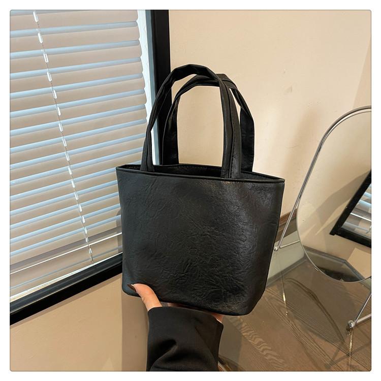 Solid Color PU Fabric Small Tote Bag, Vegetable Basket Tote Bag, Commuting Tote Bag, Office And Outdoor Snack Tote Bag, Fashionable Women