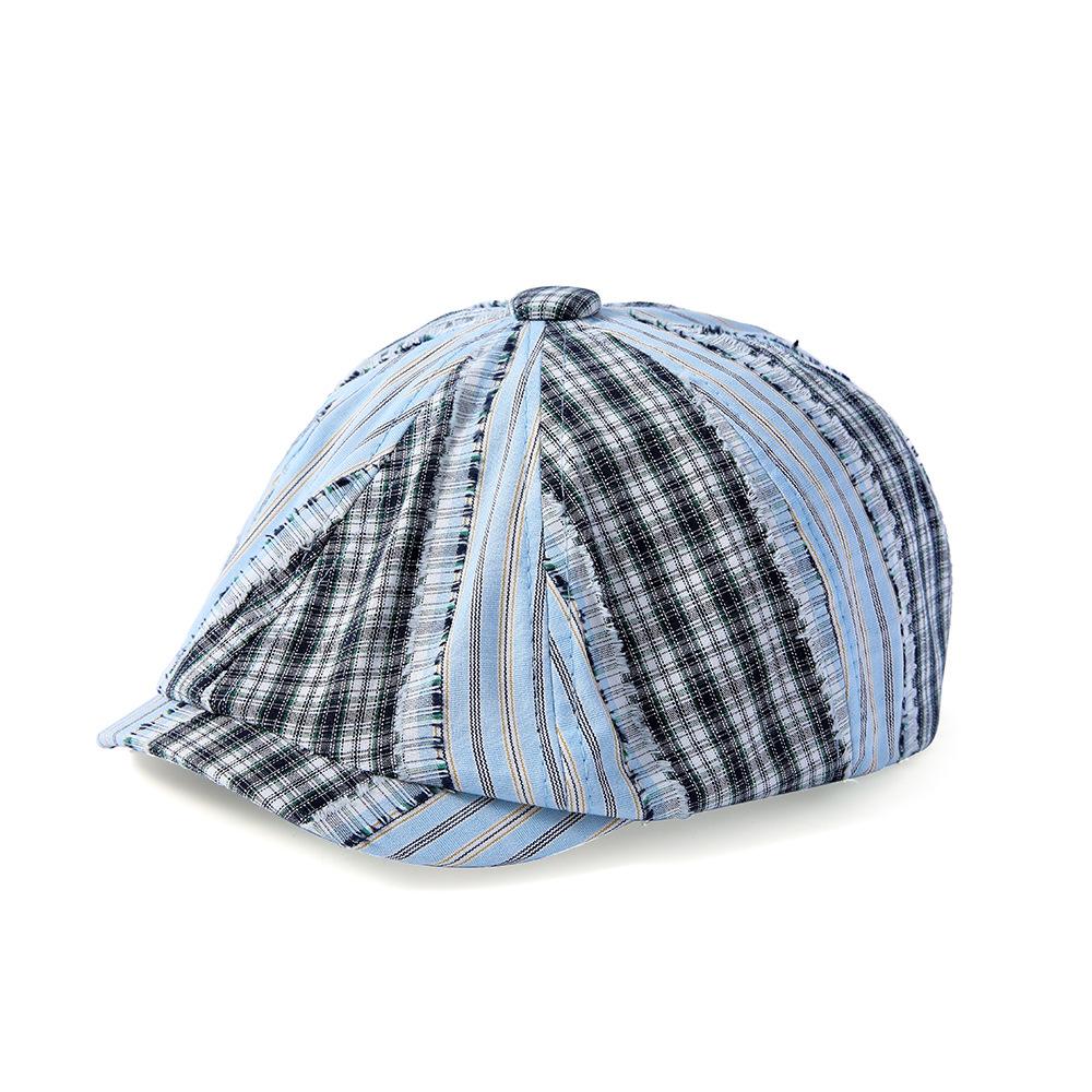 Spring Summer Light Plaid Forward Hat Men Vintage Striped Paintwork Hat Newsboy Hat