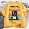 Funny Coffee Cat TShirt Summer Cotton Short Sleeve Cat Mama T Shirt Coffee Lover Tee Shirt Retro Cat T Shirt Unisexs Clothes