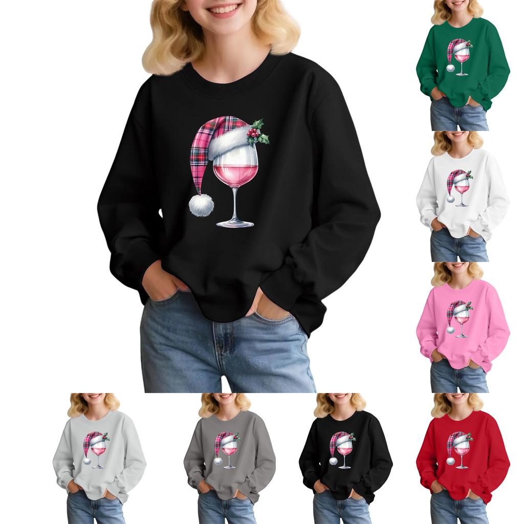 Kids' Fashion Loose-Fit Casual Long-Sleeve Christmas Print Oversized Crewneck Sweatshirt