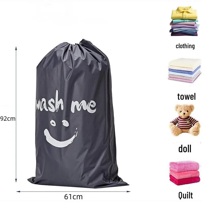 Large Waterproof Smiley Print Laundry Bag - Oxford Cloth, Drawstring Closure for Travel