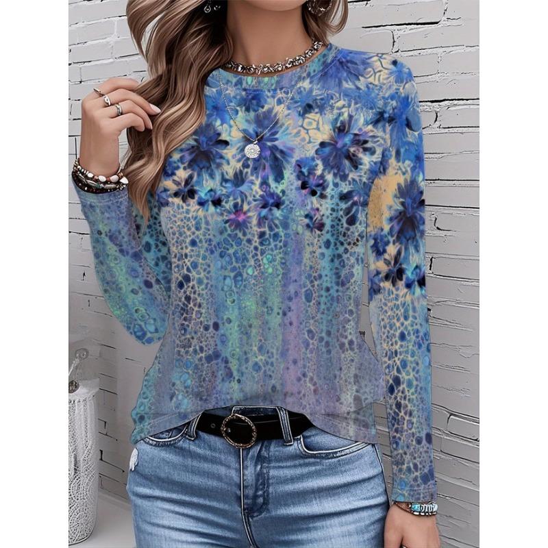 Maglione Largo da Donna 2026 Primavera, Estate, Autunno e Inverno Nuovo Design Stampato Top T-shirt a Manica Lunga Girocollo Taglia Larga