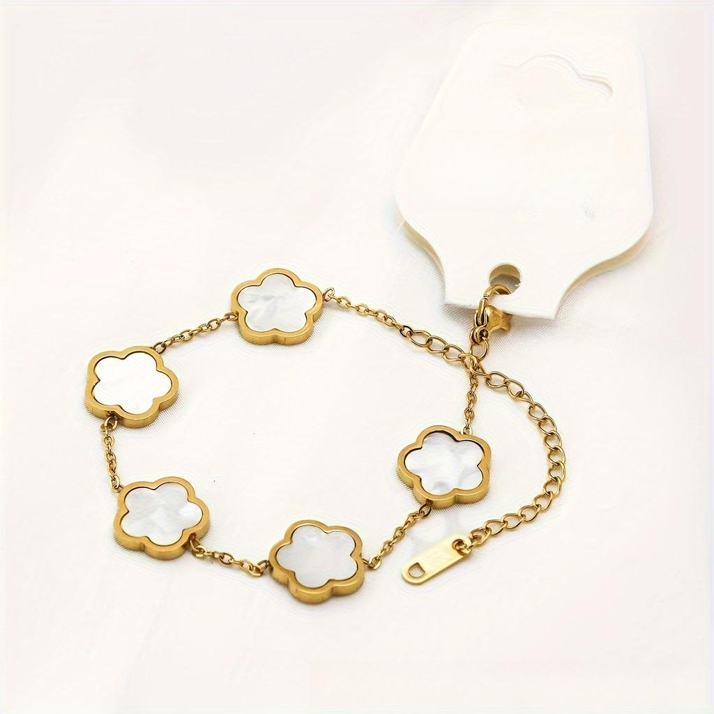 New Five-leaf Flower Bracelet Titanium Steel Does Not Fade High-end Bracelet Women's Light Luxury Ins Versatile Hand Jewelry