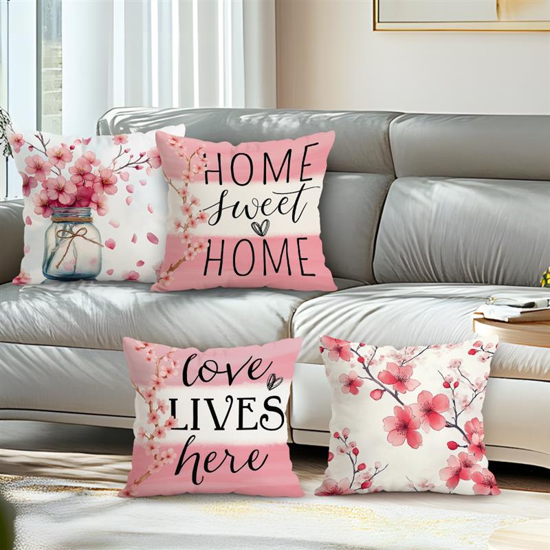 Pink White Cherry Blossom Cushion Pillowcase Printed Polyester 45x45cm Throw Pillowcover Decorative Sofa Bed Cushion Pillowslip