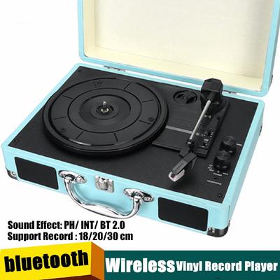 240V Vintage Bluetooth Przenośne Gramofony 33/45/78RPM Winyl LP Płyta Gramofonowa Odtwarzacz Phono Wejście Aux Wyjście Liniowe RCA Wbudowana Bateria