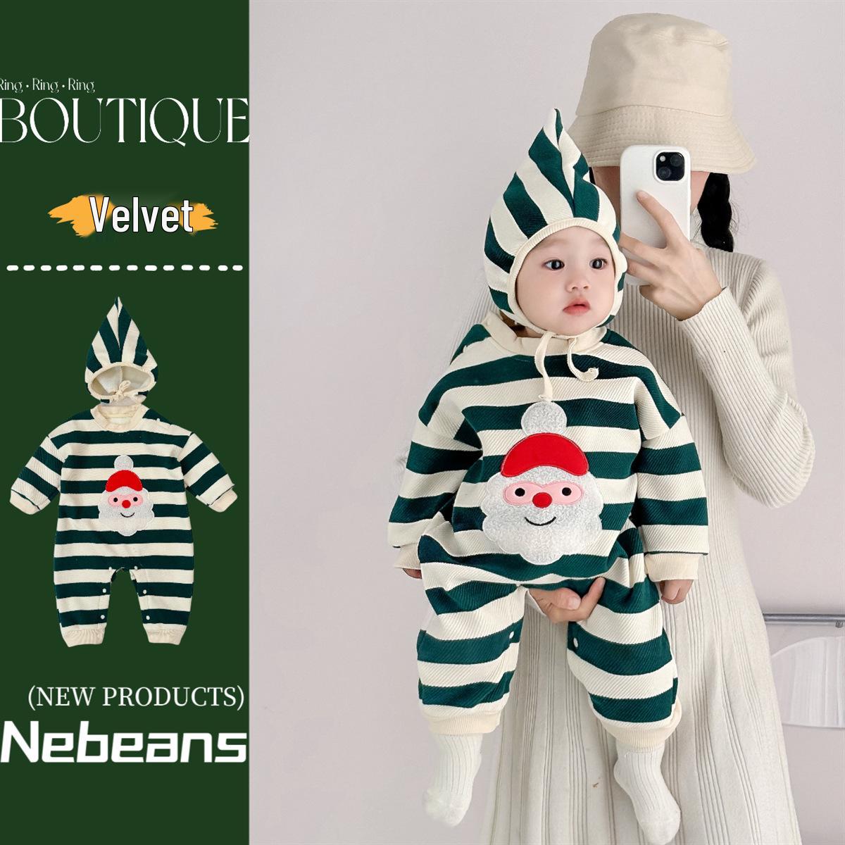 

Бархатный детский рождественский ромпер: Теплый осенне-зимний комбинезон для мальчиков и девочек 100