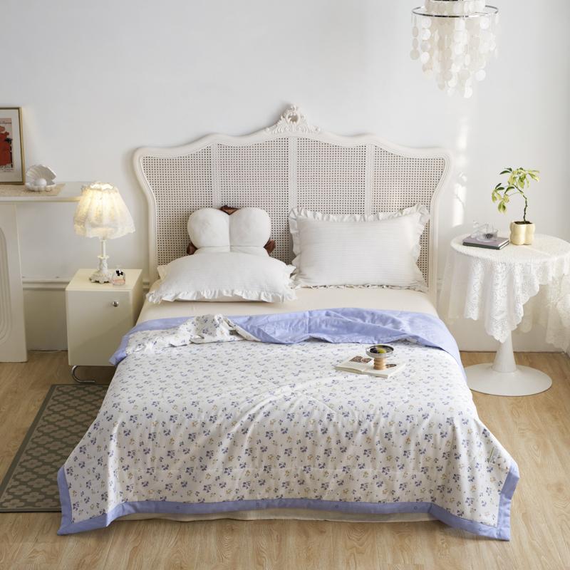 Fresh Floral Summer Quilt 100% Cotton Botanical Flower Pattern Soft Lightweight Quilted Quilt Home Travel Multifunction Blanket