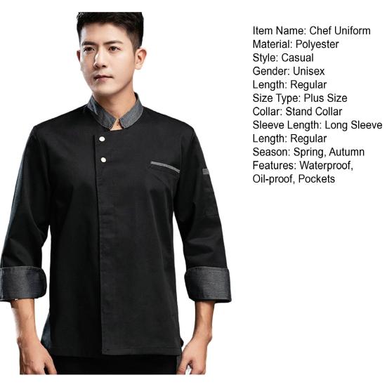 Chef Jacket Trendy Stand Collar Lightweight Chef Shirt Unisex Adult Kitchen Chef Coat Chef Uniform Pastry Clothes