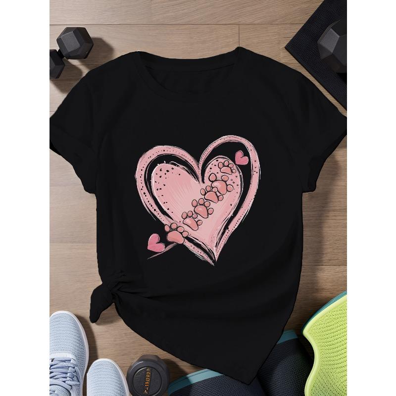 

European Size Heart with paw prints Women s Plus Size Sports Short Sleeve T-Shirt 4XL чорний