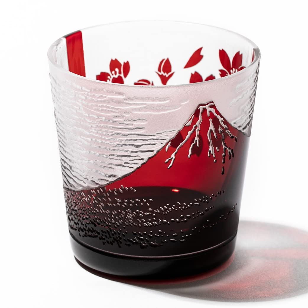 

[Official Taiburo Studio] Edo Glass Red Mt. Fuji and Cherry Blossoms Free Cup (Red) TB022-204R Gift Boxed, Made in Japan