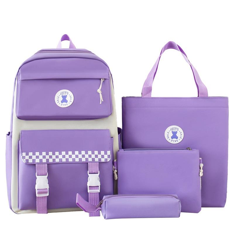 New Elementary School Student Schoolbag for Girls with Lightweight Large Capacity Junior High School Student Campus Backpack Four Piece Set
