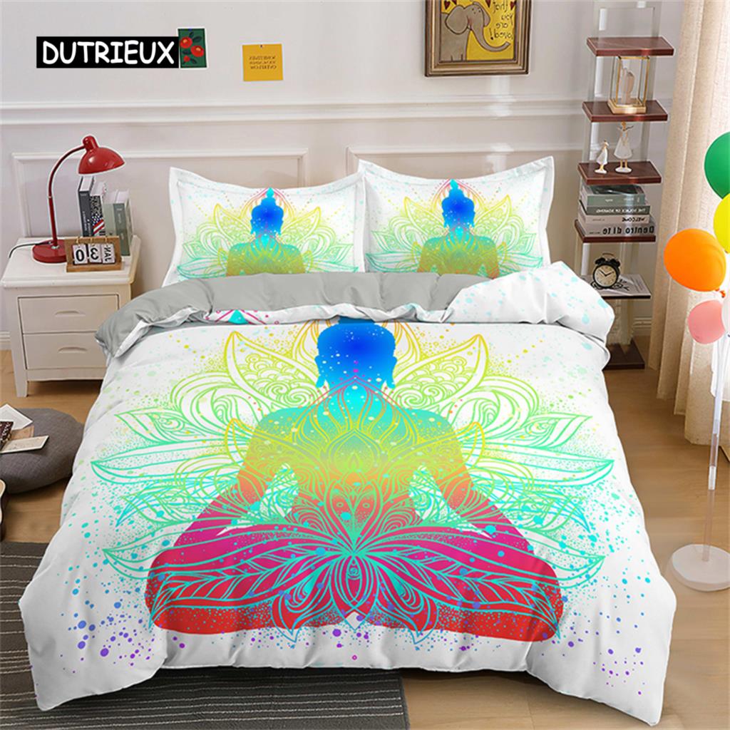Gold Meditation Bedding Sets Comforter Covers Yoga Buddha Duvet Cover Set with Pillowcase Mystery Theme for Bedroom Decoration