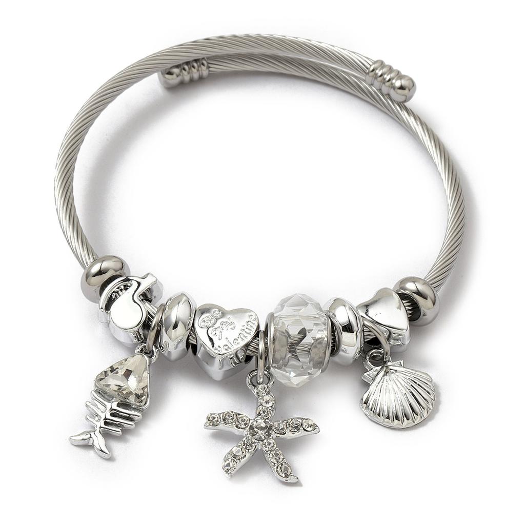 Simple Fashion Stainless Steel Bracelet With Crystal Bead Pendant Unisex Jewelry