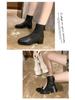 Beige Slimming Square Toe Chunky Ankle Boots with Back Zipper and Fleece Lining for Women – 2025 Autumn/Winter Collection