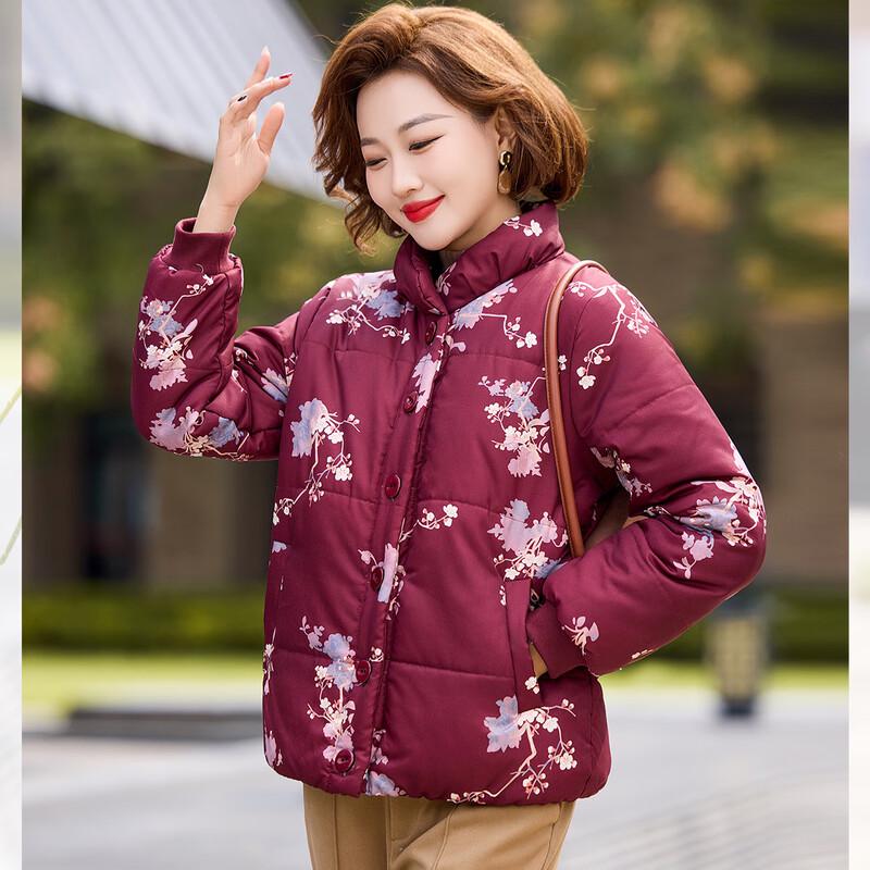 Women's Plus Velvet Thickened Stand-Collar Floral Cotton Jacket