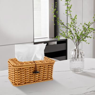 Rattan Taschentuchbox Rechteckige Taschentuchbox mit Klappdeckel Aufbewahrungsbox für Zuhause Wohnzimmer Küche Büro Badezimmer Dekoration