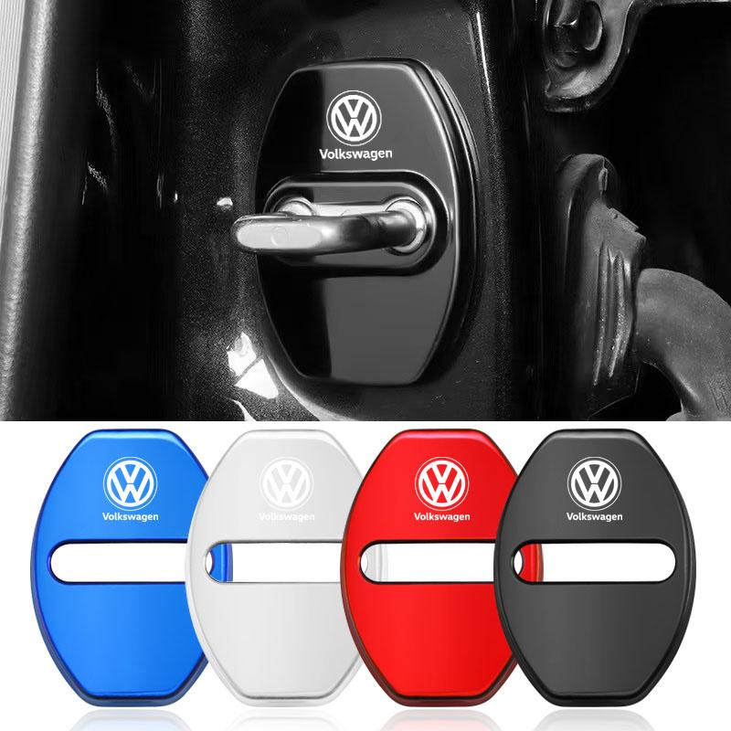 VW Valve Stems Caps 4Pcs Car Door Lock Protective Cover Stickers Auto Accessories For Volkswagen VW RLine R Golf Amarok T5 Phaeton EQ1