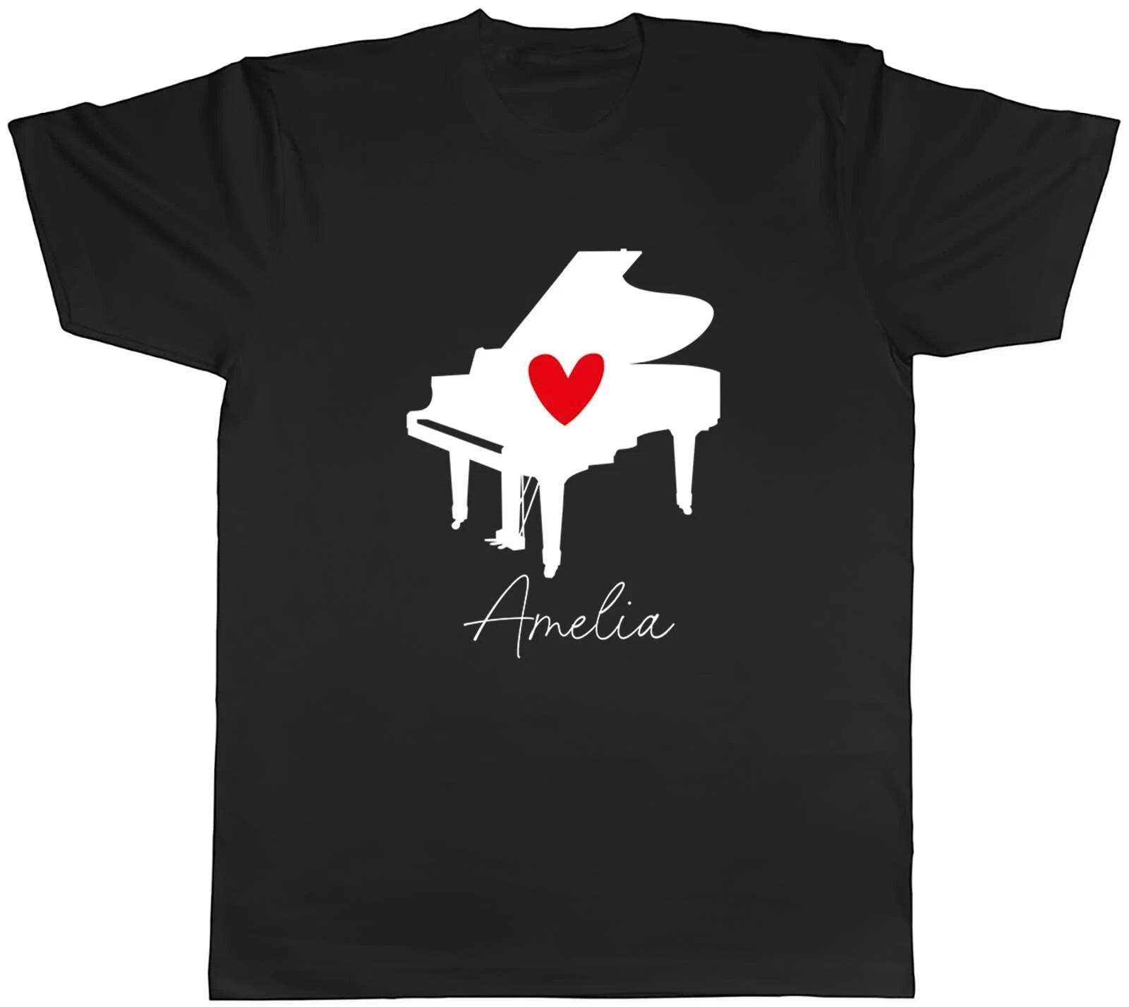 Personalised Love Piano Mens T-Shirt Any Name Red Heart Unisex Tee Gift S