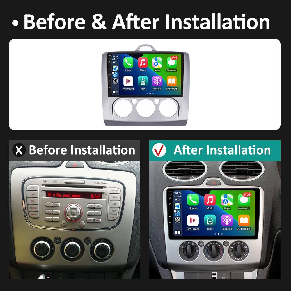 Car Video For Ford Focus 2 3 Mk2 Mk3 2004 2005 2006 2007 - 2011 Radio Player Wireless Carplay Android Auto Touch Screen No 2 Din