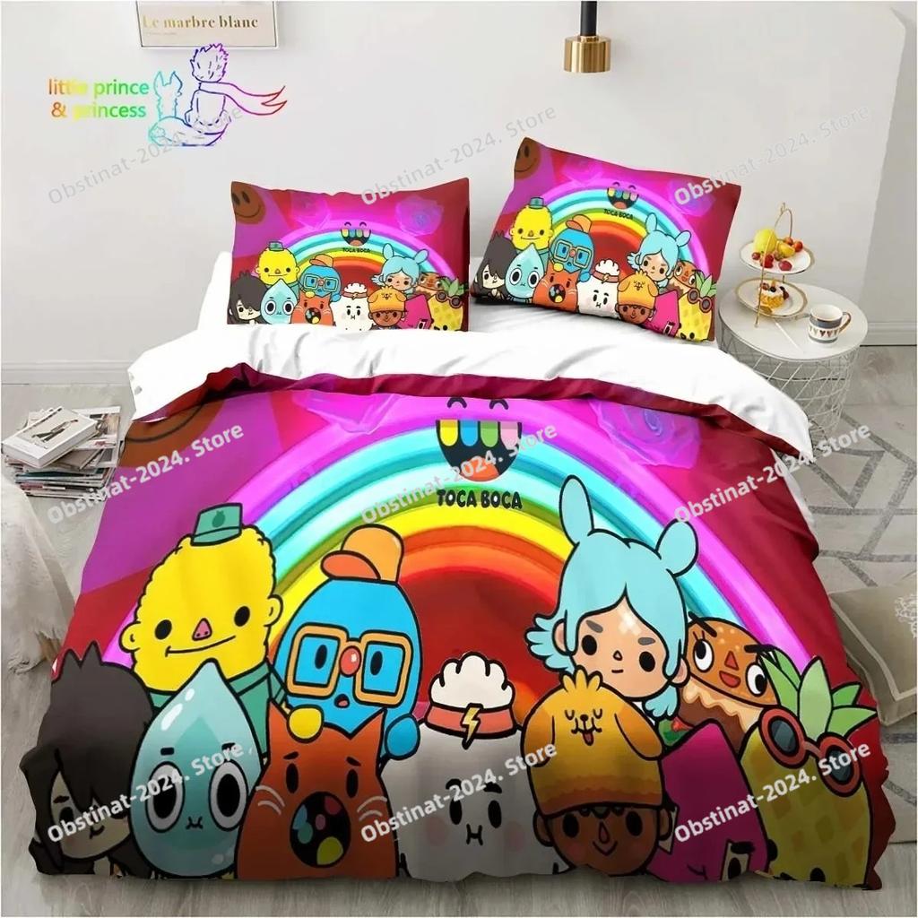 T-Toca Box Life World Cartoon Bedding Set Single Twin Full Queen King Size Bed Set Adult Kid Bedroom Bedding Gift