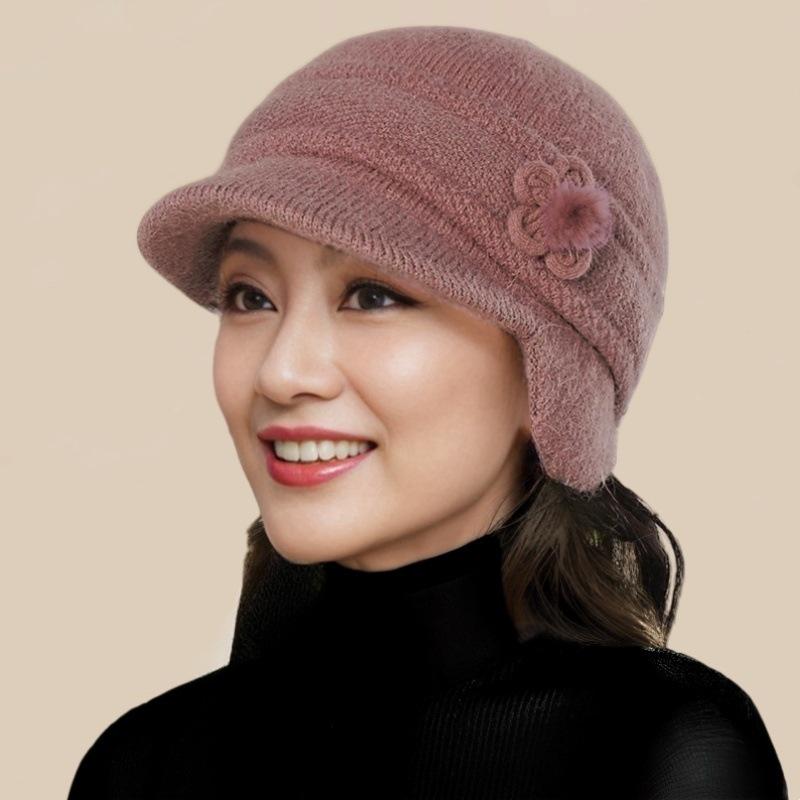 Women's Winter Velvet-Lined Wool Hat with Ear Protection – Fashionable and Warm Knitted Design for Middle-aged and Elderly