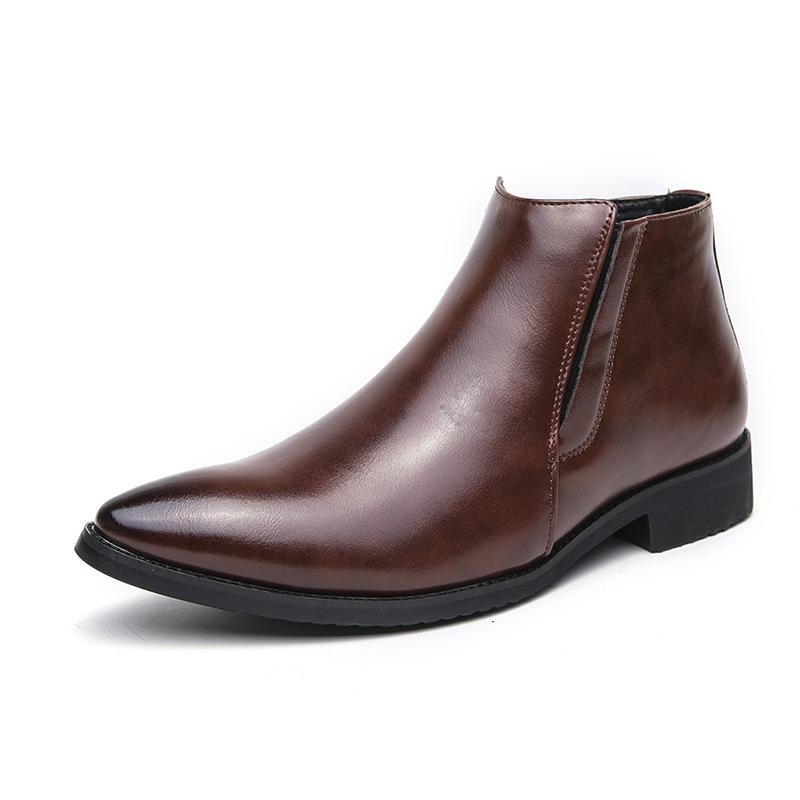 Foreign trade large size men's pointed high-top leather shoes Chelsea boots Zhongbang Martin boots Brock fashion casual leather boots