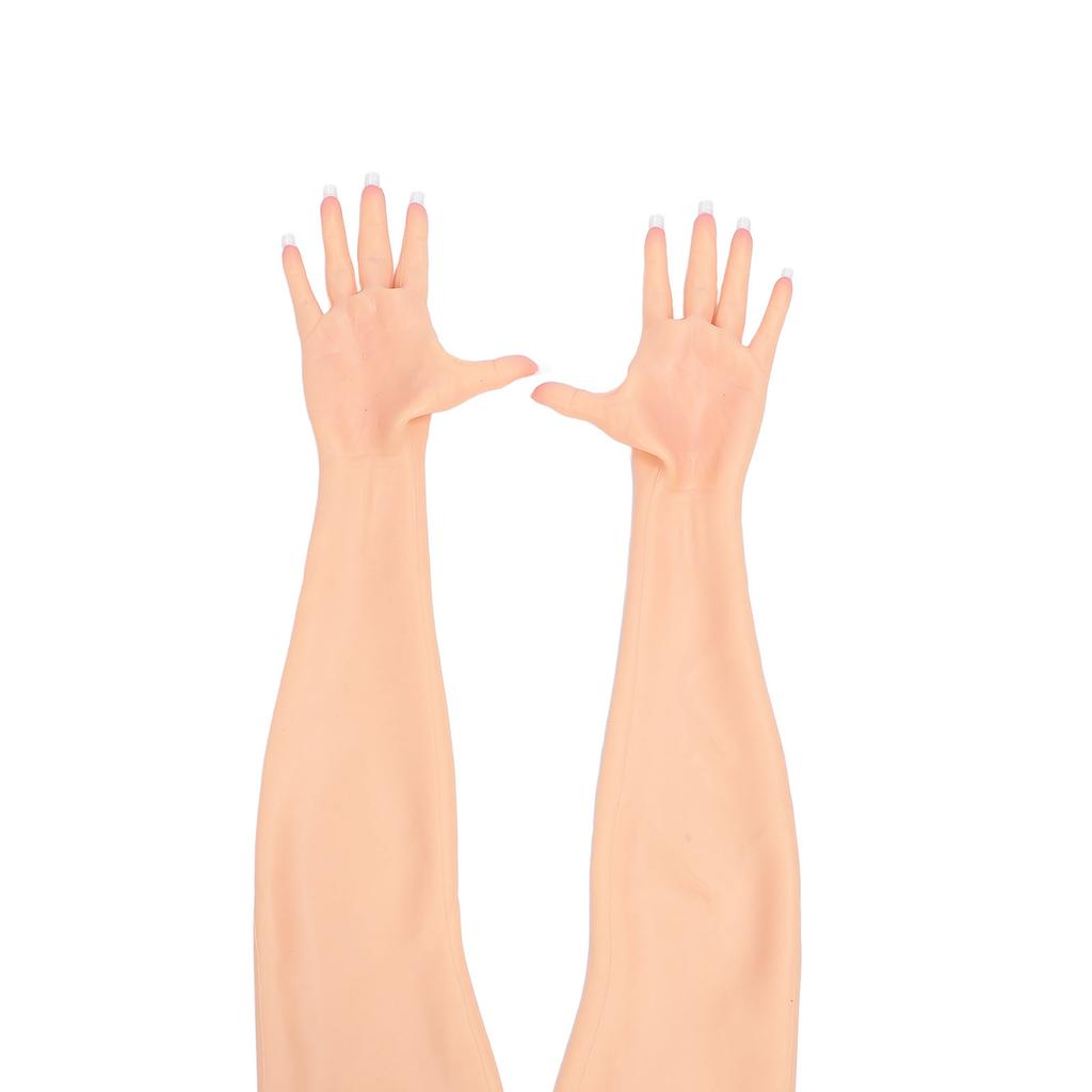 1 Pair Silicone Women Prosthesis Nail Hand Gloves Soft Full Arm Lifelike Skin Nail Hand Gloves for Postoperative Recovery