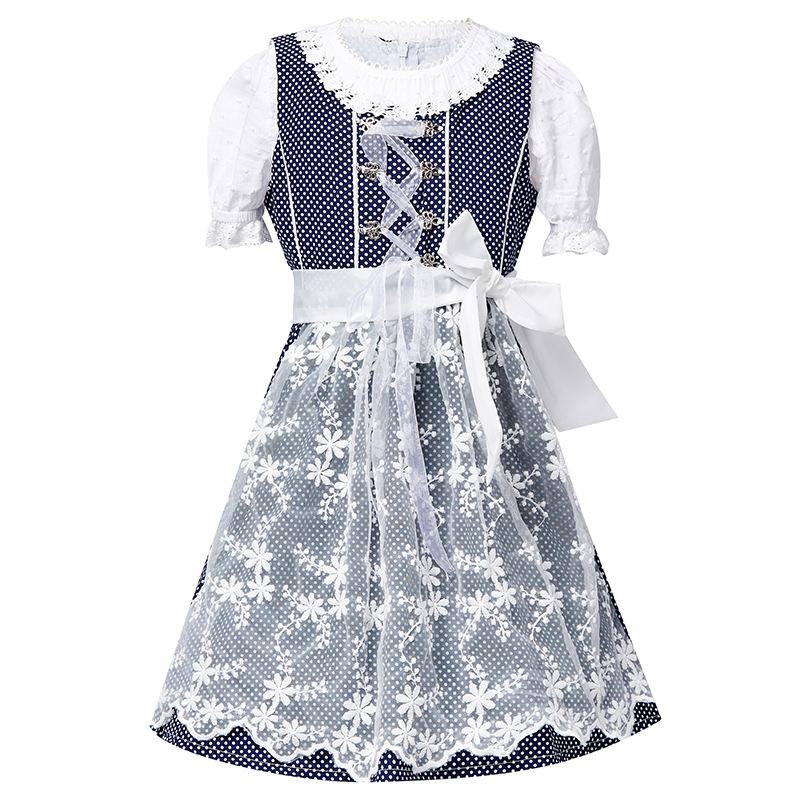 Girls Kids Princess German Beer Oktoberfest Mesh Floral Dress Headwear Set Maid Children Halloween Cosplay Costumes Role Play Outfit