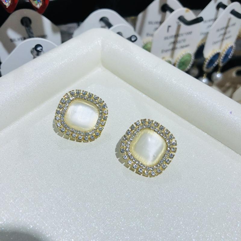 Big Opal Square Crystal Stud Earrings for Women Sweet Punk Simple Rhinestone Geometry Party Jewelry Girl Gift