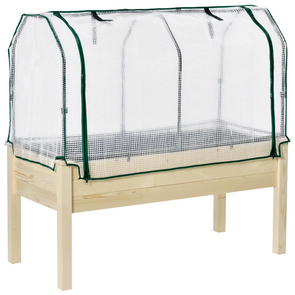 Raised Garden Bed Outdoor Elevated Wood Planter Box W/ PE Cover, Natural
