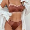French Lace Embroidery Underwear Sexy Satin Thin Cup Push Up Bra Set Women Romantic Bralette Summer Green Breathable Lingerie