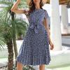 Women's Fashion Casual Short Sleeve Floral  Round Neck Dress Pleated Skirt
