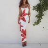Spring Summer Fashion Women's White Base Red Floral Dress for European American Crossborder