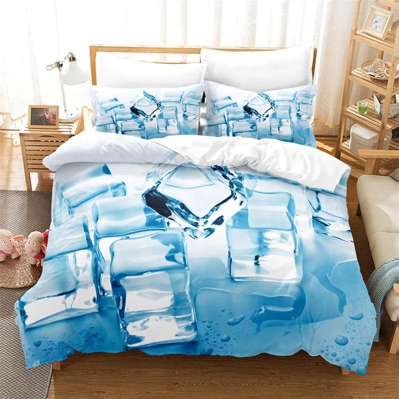 Ice Cube Duvet Cover Set 3D Ice Pattern Twin Queen Bedding Set Microfiber Summer-Cool Comforter Cover for All People 2/3 Pieces