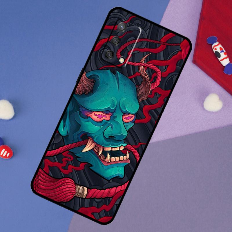 Japanese Oni Hannya Demon Mask Case For OPPO A98 A78 A58 A18 A96 A76 A16 A15 A17 A77 A5 A9 A74 A94 A52 A72 A53S A54S A57S