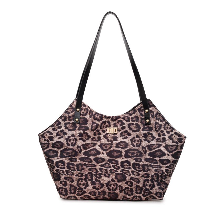 Retro Largecapacity Leopard Print Bag Women's New Autumn and Winter Commuter Shoulder Bag College Student Class Tote Bag