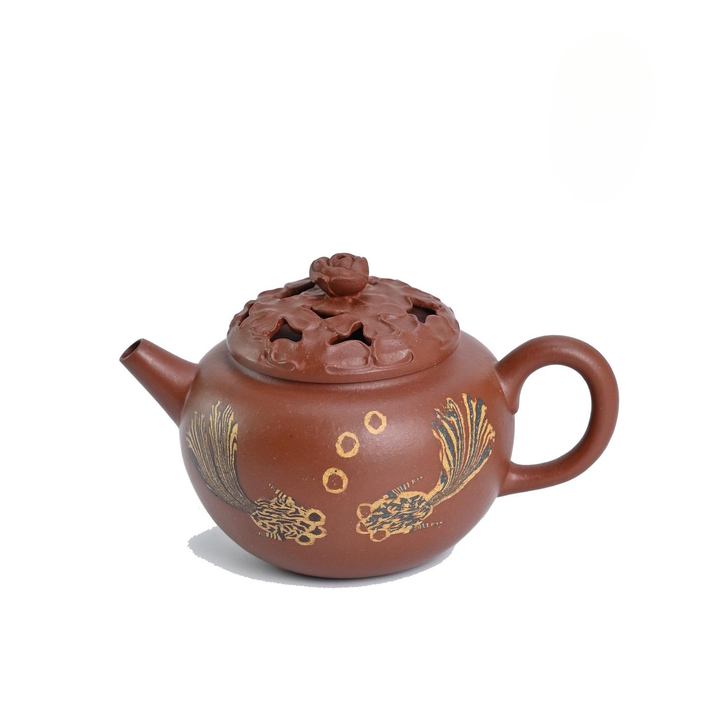 

150ml Classic Yixing Purple Clay Teapots Handmade Fish Love Clay Hollow Lid Pot Raw Ore Zhu Mud Tea Maker Kettle Zisha Tea Set