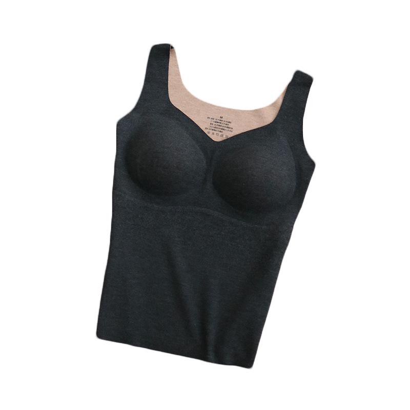 "Tangge Women's Seamless Silk Wool Warm Vest with Chest Pads & Velvet, Ideal for Autumn/Winter Layering"