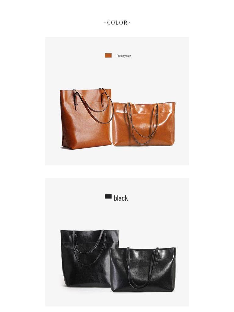 Large Capacity High-End Genuine Leather Tote - Women's Niche Design Handbag/Shoulder Bag