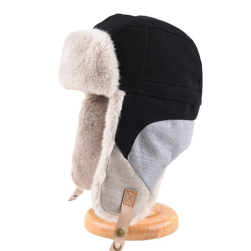 Triple color splicing Lei Feng hat men's winter warm windproof cotton hat women's plush ear protector Northeast cycling hat