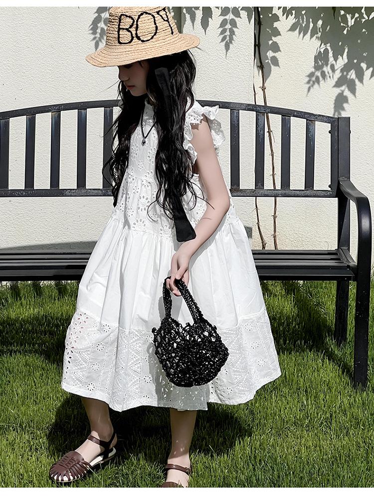 Summer 2025 Girls' Lace Princess Dress - Trendy Long Style for Big Children