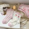 Pink Mink Fleece Socks Winter Thickening Comfortable Plush Mid Socks Thick Warm Cute Strawberry Bunny