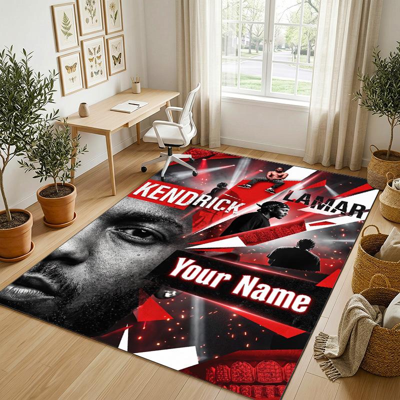 Personalized Crystal Velvet Carpet,Kendrick Lamar Custom Printed Name, Plush Area Rug For Home Indoor Decor
