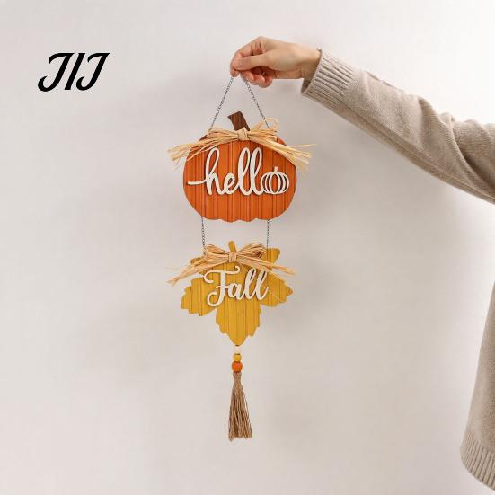 Kitchen Autumn Theme Decor Hello Fall Wooden Hanging Sign, Pumpkin Maple Leaf Door Hanger with Home Aesthetic Ornaments Tassel, Harvest Thanksgiving