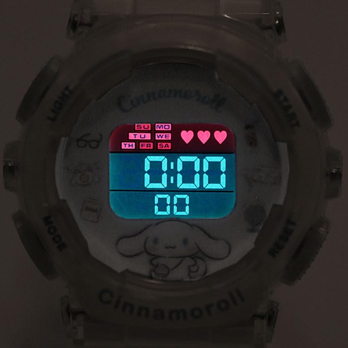 Sun Flame Sanrio Cinnamoroll Digital Watch with Backlight and Alarm J-Axis Function, Clear, CR3C0003-CNC, Girls'