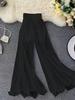 Frühlings- und Sommer-Hosen mit weitem Bein, Rüschen und Fischschwanz-Saum, elastischem Bund - Stilvolle gefaltete lange Hosen