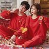 Rode Feestelijke Winter Bruiloft Koppel Pyjama's met Rits - Langharig Koraalfleece