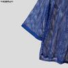 INCERUN Men Round Neck Long Sleeve Hollow Out Tops Mesh Sheer Shirts