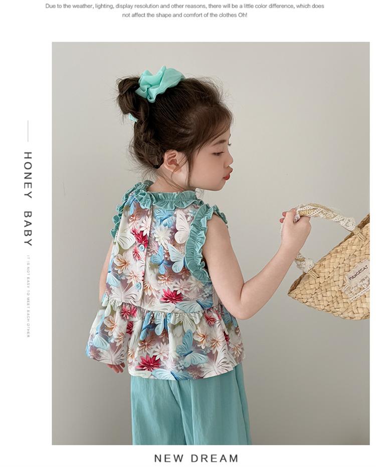 Girls' 2026 Summer Floral Tank Top Wide Leg Pants Set New Fashionable and Stylish Thin Two Piece Set Casual Fashion Trend
