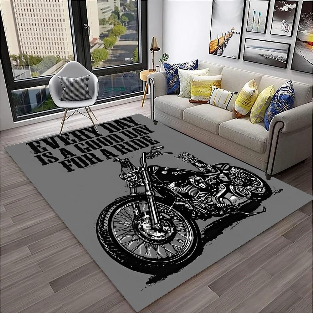 3D Visual Effect Classic Motorcycle Retro Carpet Rug Household Living Room Bedroom Playroom Sofa Entrance Mat Decoration